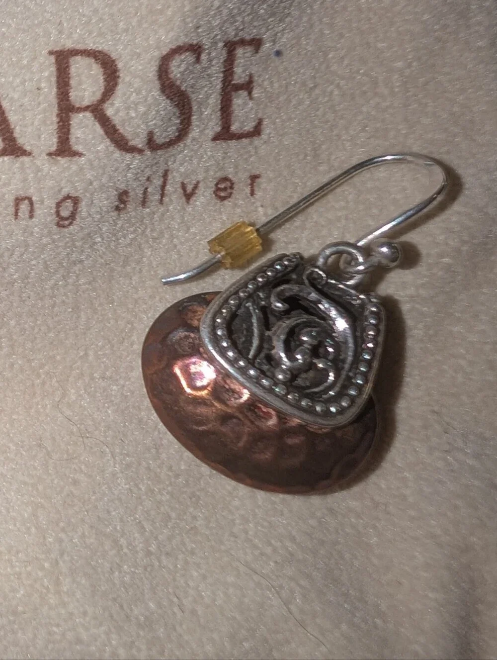 Studio Barse Two-Tone Silver and Copper Heart Drop Earrings